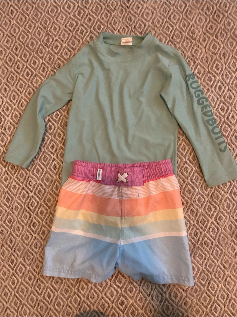 RuggedButts Kids Rainbow Stripe Swim Trunks in Pastel Multicolor 2T/3T